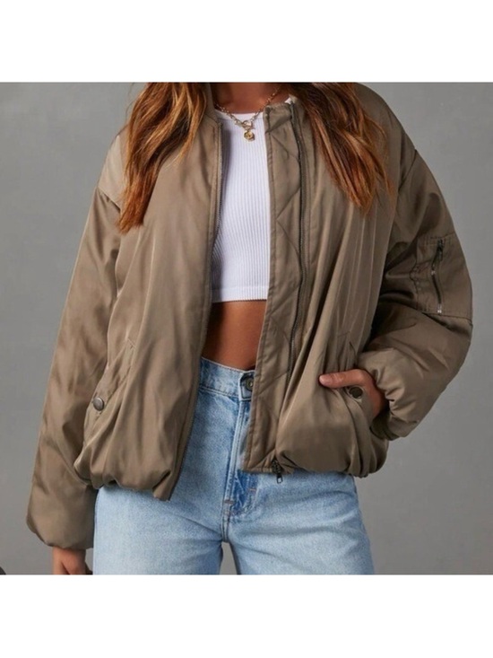 Olia Jackets & Blazers - Olia Oversized Bomber Jacket Taupe - Lightweight Casual Bomber
